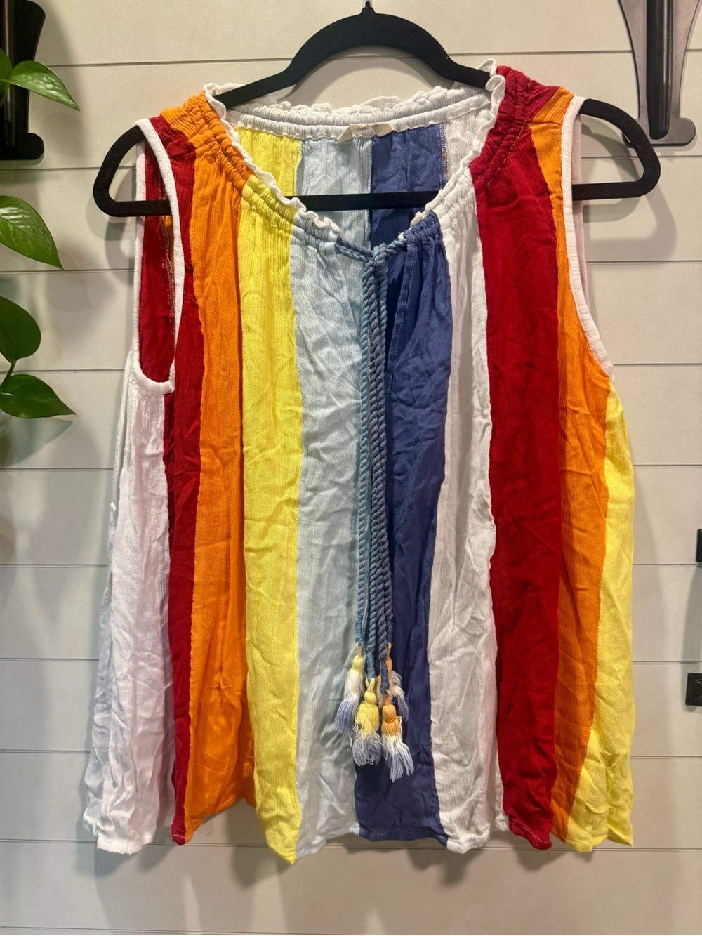 Sleeveless Multicolor Striped Tank Top with Tassel Tie